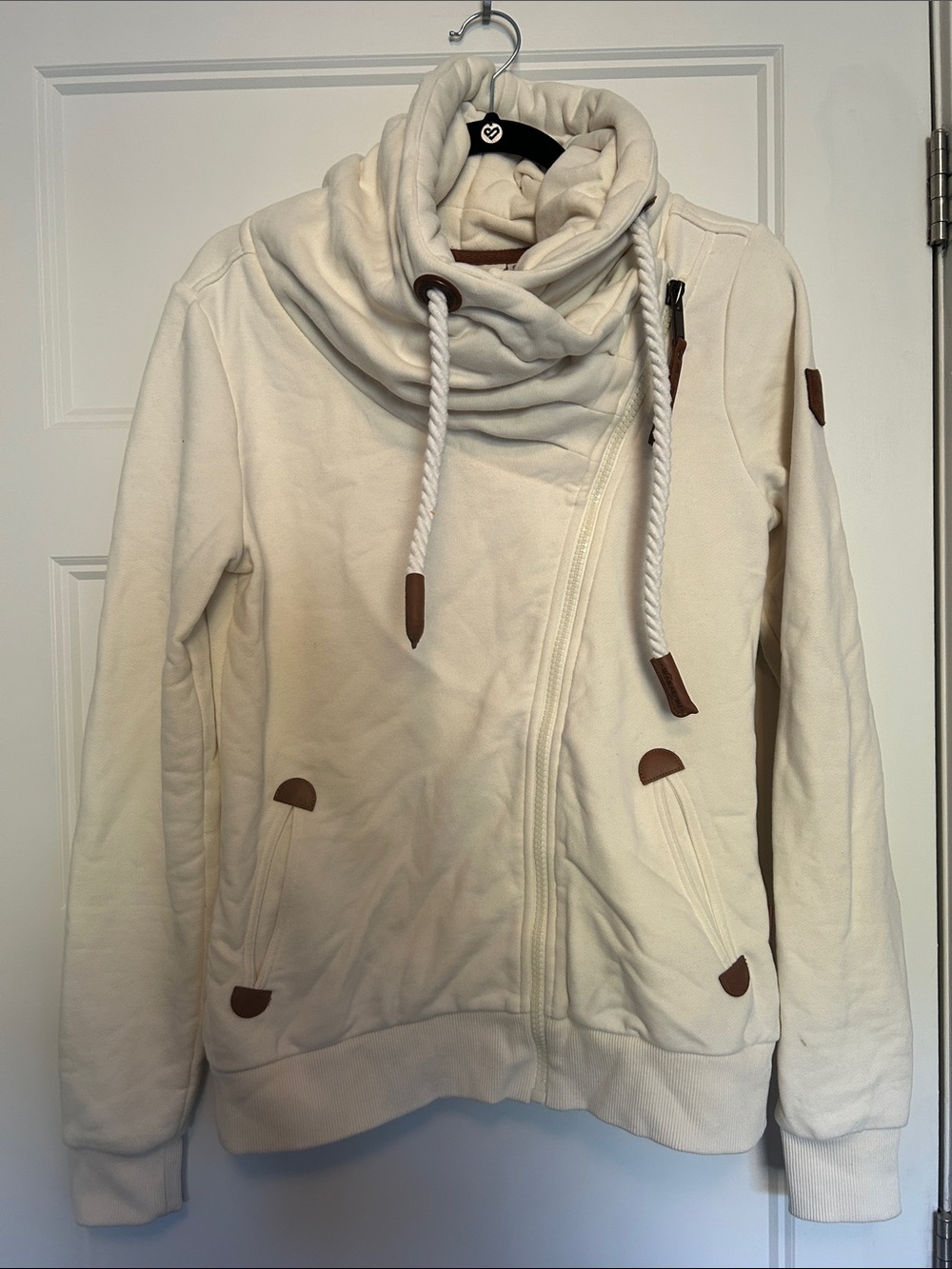 Wanakome Cream Funnel-Neck Zip Bomber sweater